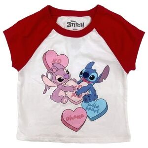 Kids Raglan Disney’s Stitch & Angel Shirt - Red & White Sz M (8)